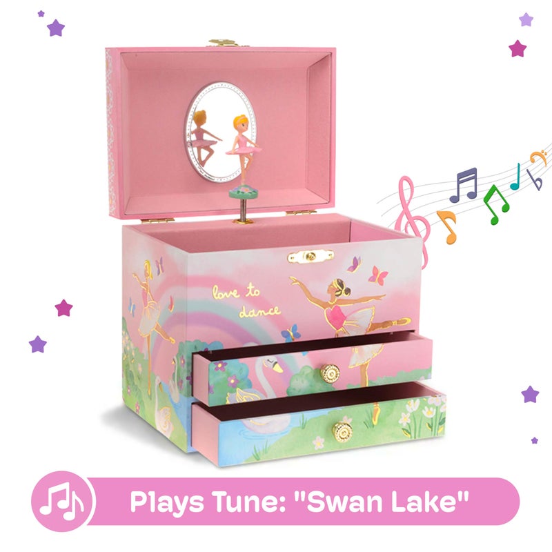 Jewelkeeper Jewelry Box for Girls - Spinning Ballerina Doll to Swan Lake Tune Music Box - Pink Jewelry Boxes for Girls with 2 Drawers - Ideal for Storing Necklaces and Bracelets - 7Lx5Hx6W Inches - Image 5